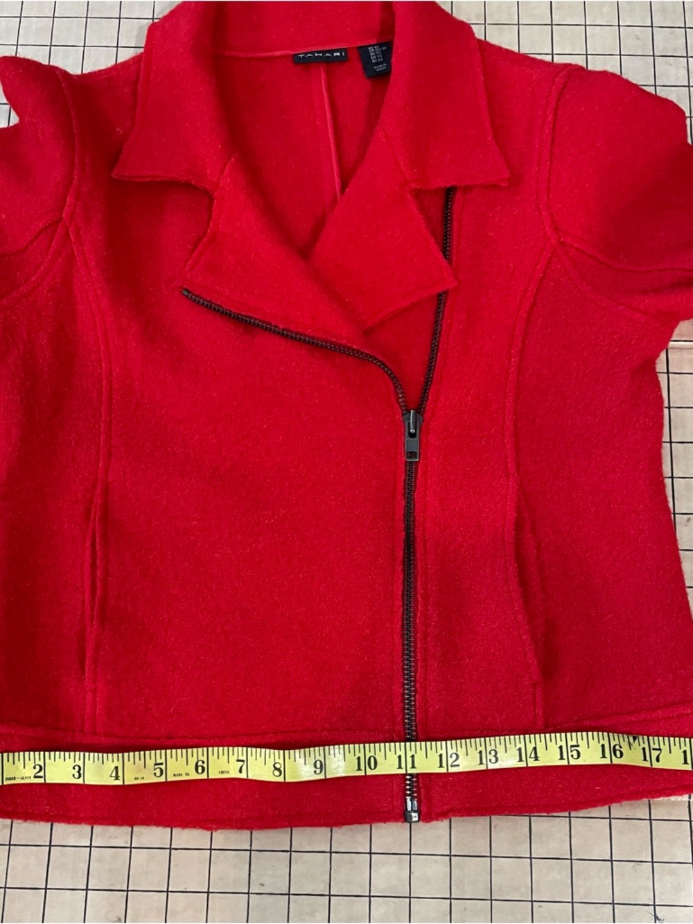 Tahari Vibrant Red Asymmetrical Zip Jacket - Picture 5 of 7
